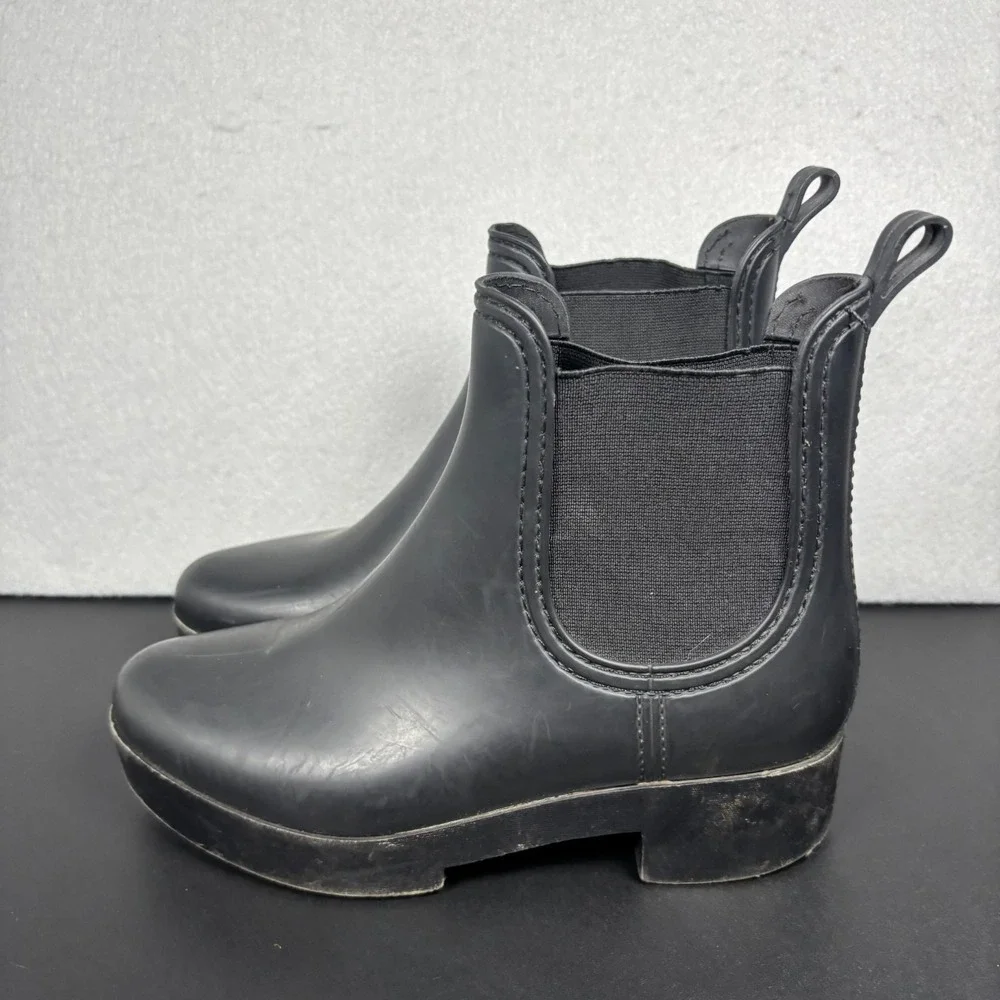 Jeffrey Campbell Cloudy Chelsea Rain Boots Size 6.5 Black Slip On Lugged Sole